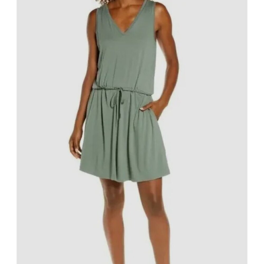 Sweaty Betty Take It Easy Drop Waist Casual Dress Heather Green Jersey Medium